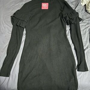 Heart Hips Black Long Sleeve Dress with Ruffle Detail